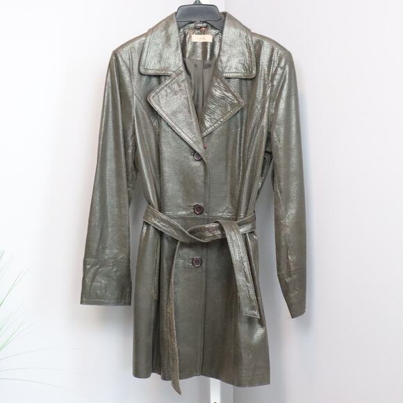 i.e. Genuine Leather Snakeskin Trench Coat w/ Belt Women’s Size L - Picture 1 of 7